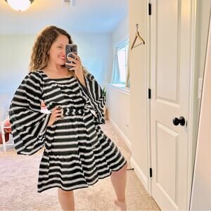 NWT Lisa Marie Fernandez Black White Striped Mini Dress Large